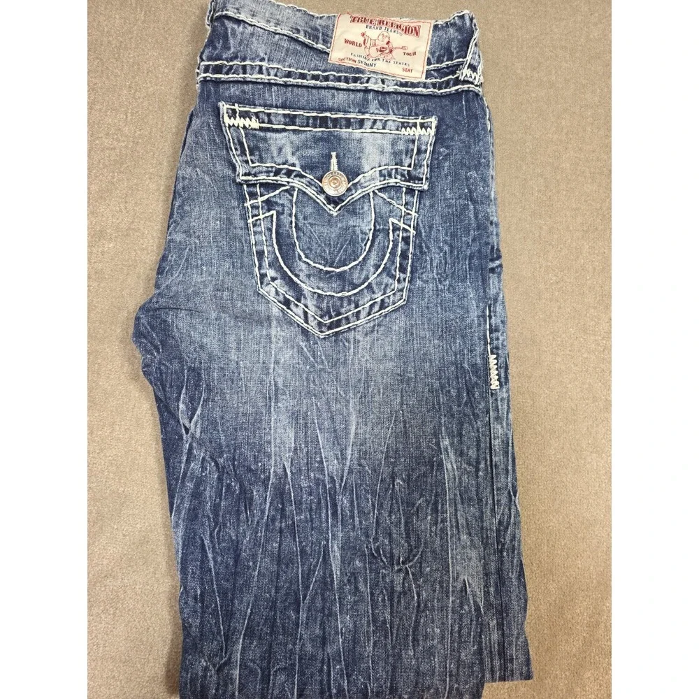 True Religion Jeans Men 40 Straight Acid Wash Distressed Denim Y2K White Wash